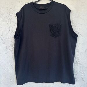 Simone‎ Rocha T Shirt Women XL Black Sleeveless Lace Pocket